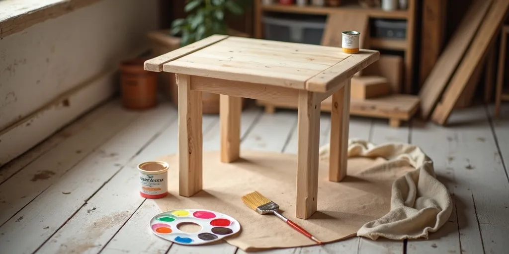 What steps are involved in painting a small wooden table?
