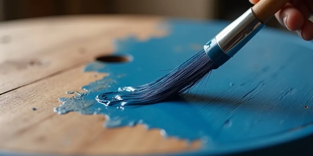 How can you achieve a smooth and even finish when painting a wooden spool table?