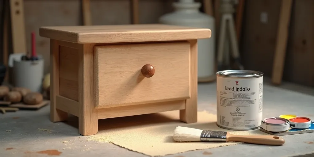 What steps are involved in painting a wooden bedside table?
