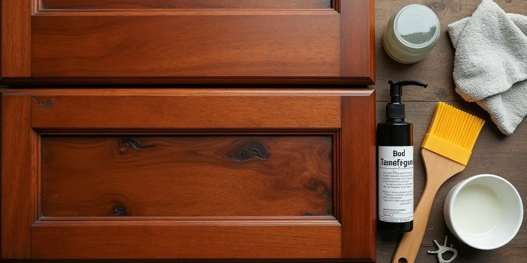 How can you remove stubborn stains from cherry wood cabinets?