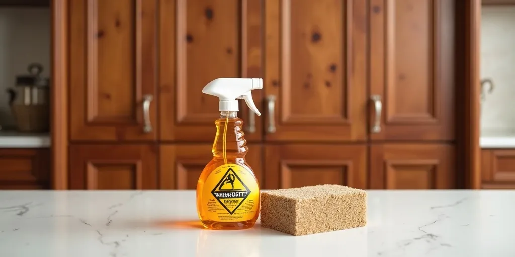 What should you avoid using to clean cherry wood cabinets?