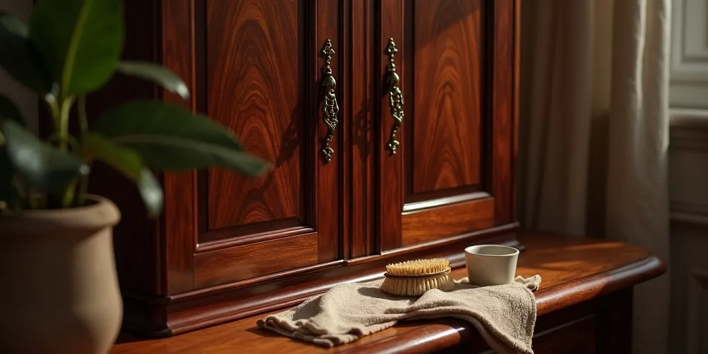 What is the recommended approach for cleaning antique rosewood furniture?