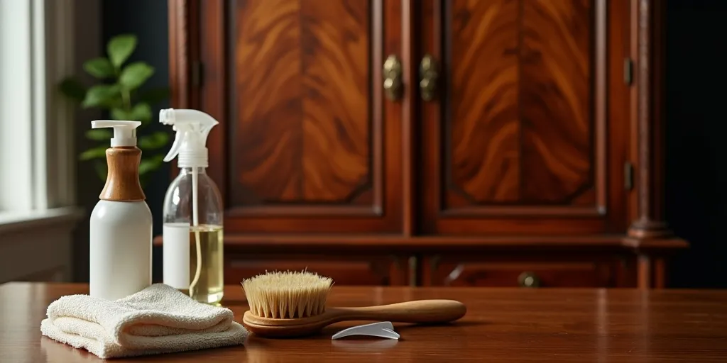 What precautions should be taken when cleaning antique rosewood furniture?