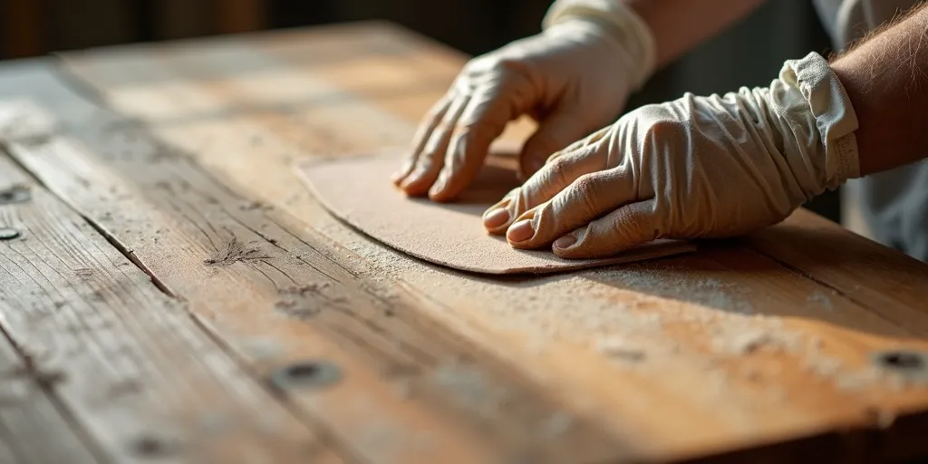 What is the first step to prepare an old wooden table for painting?