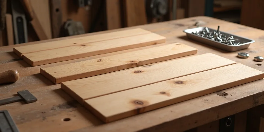 How do you assemble the wood boards to create the shelves?