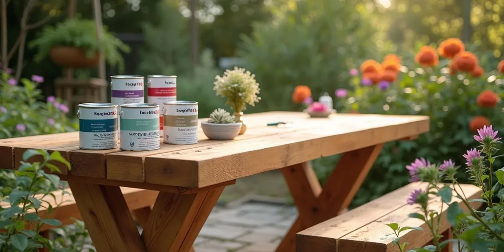 What type of outdoor paint is recommended for painting a wooden garden table?
