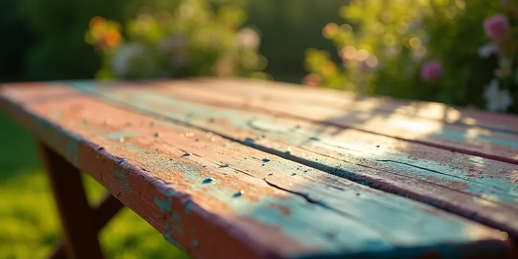 Why is it important to apply a clear sealant after painting a wooden garden table?