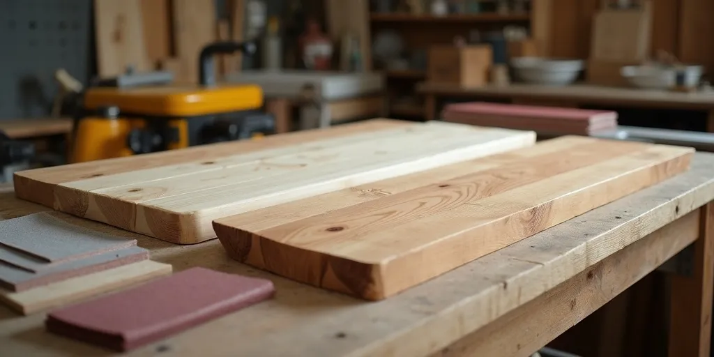 How do you prepare wood shelves before painting?