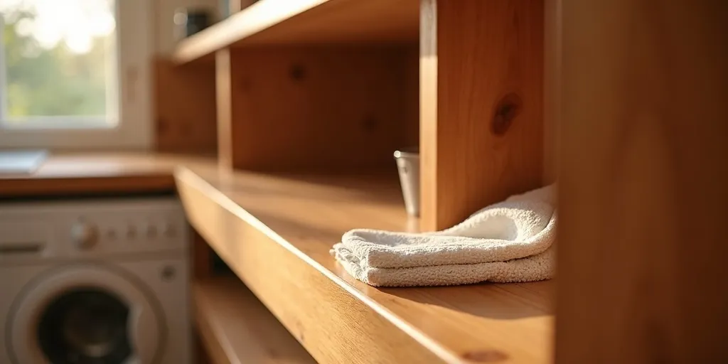 How do you properly dry wood cabinets after cleaning to prevent water damage?