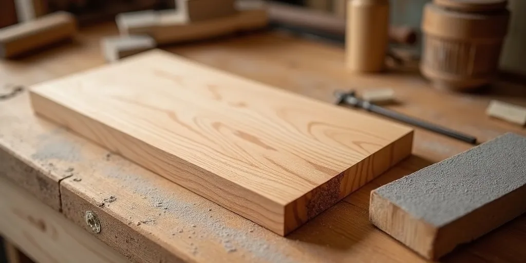 How do you prepare wood shelves before staining?