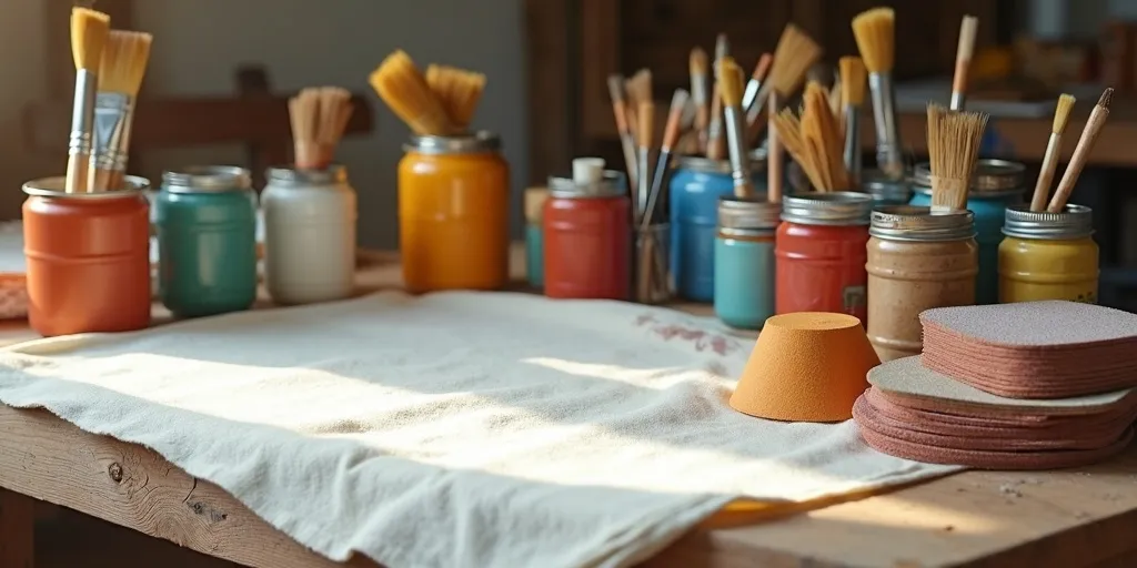 What materials are needed to paint a wooden kitchen table and chairs?