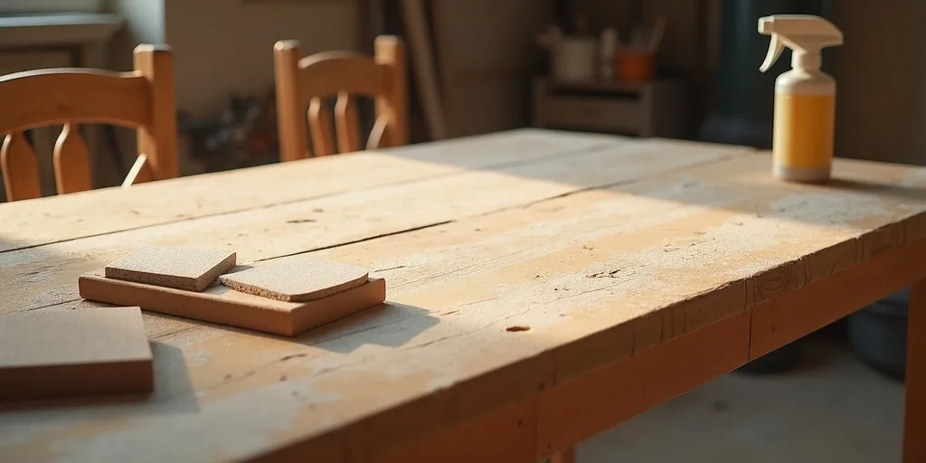 How do you prepare the surfaces of the table and chairs before painting?