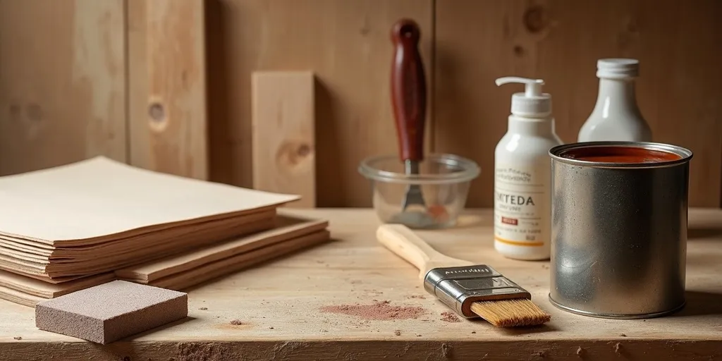 What materials are needed to refinish wood shelves?
