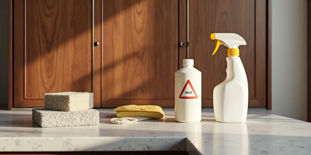 What should you avoid using when cleaning dark wood kitchen cabinets?